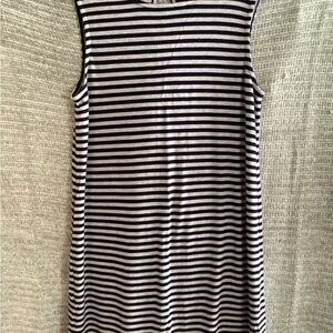 Adrienne Vittadini Blue and Gray Striped Sleeveless Dress